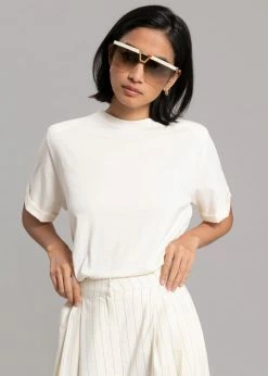 The Frankie Shop Lena Padded Shoulder Tee - Cream CLOTHING