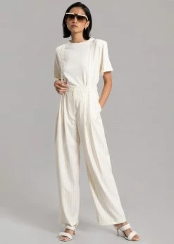 The Frankie Shop Lena Padded Shoulder Tee - Cream CLOTHING