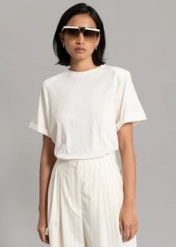 The Frankie Shop Lena Padded Shoulder Tee - Cream CLOTHING