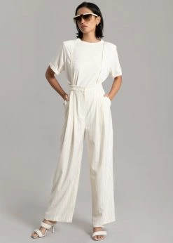 The Frankie Shop Lena Padded Shoulder Tee - Cream CLOTHING