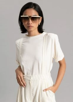 The Frankie Shop Lena Padded Shoulder Tee - Cream CLOTHING