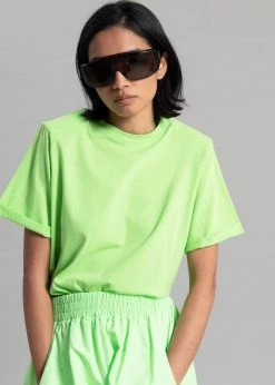 The Frankie Shop Lena Padded Shoulder Tee - Lime