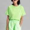 The Frankie Shop Lena Padded Shoulder Tee - Lime