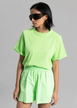 The Frankie Shop Lena Padded Shoulder Tee - Lime