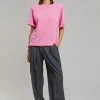 The Frankie Shop CLOTHING Lena Padded Shoulder Tee - Pink