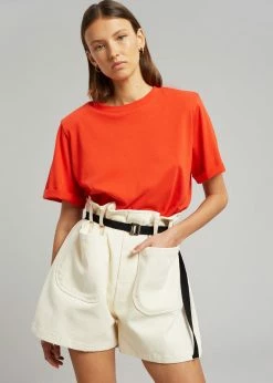 The Frankie Shop Lena Padded Shoulder Tee - Red CLOTHING