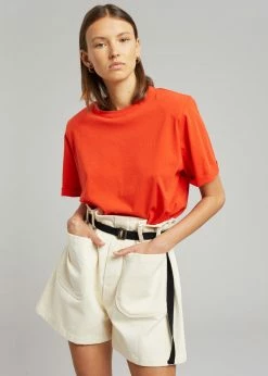 The Frankie Shop Lena Padded Shoulder Tee - Red CLOTHING