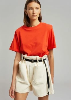 The Frankie Shop Lena Padded Shoulder Tee - Red CLOTHING