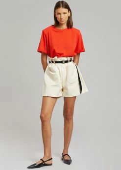 The Frankie Shop Lena Padded Shoulder Tee - Red CLOTHING