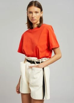 The Frankie Shop Lena Padded Shoulder Tee - Red CLOTHING