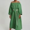 Beside You CLOTHING Leone Off Shoulder Dress - Green