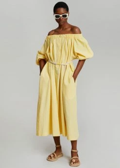 Beside You CLOTHING Leone Off Shoulder Dress - Pale Yellow