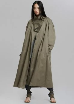 The Frankie Shop Lottie Wing Collar Trench Coat - Olive