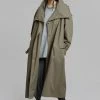 The Frankie Shop Lottie Wing Collar Trench Coat - Olive
