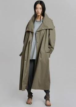 The Frankie Shop Lottie Wing Collar Trench Coat - Olive