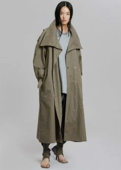 The Frankie Shop Lottie Wing Collar Trench Coat - Olive