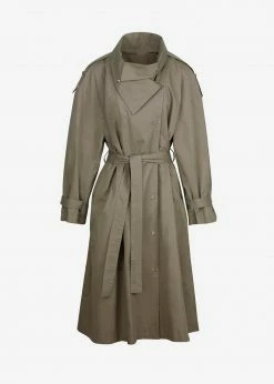 The Frankie Shop Lottie Wing Collar Trench Coat - Olive