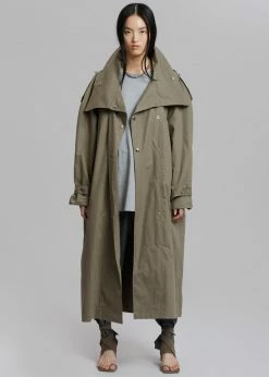 The Frankie Shop Lottie Wing Collar Trench Coat - Olive