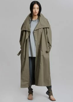 The Frankie Shop Lottie Wing Collar Trench Coat - Olive