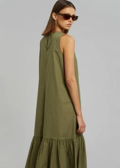 The Frankie Shop CLOTHING LouLou Flouncy Hem Dress - Khaki