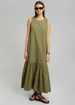 The Frankie Shop CLOTHING LouLou Flouncy Hem Dress - Khaki