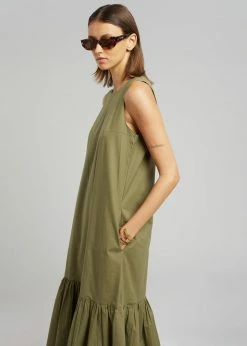 The Frankie Shop CLOTHING LouLou Flouncy Hem Dress - Khaki