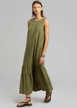 The Frankie Shop CLOTHING LouLou Flouncy Hem Dress - Khaki