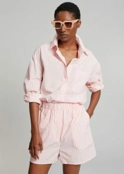 The Frankie Shop Lui Cotton Boxer Short - Pink Stripe CLOTHING