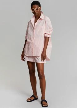 The Frankie Shop Lui Cotton Shirt - Pink Stripe CLOTHING