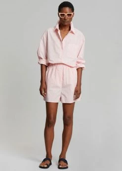 The Frankie Shop Lui Cotton Shirt - Pink Stripe CLOTHING
