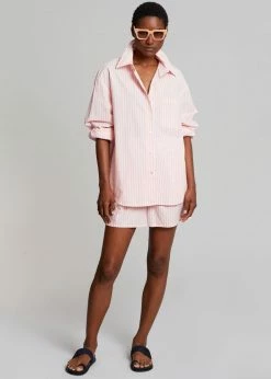 The Frankie Shop Lui Cotton Shirt - Pink Stripe CLOTHING