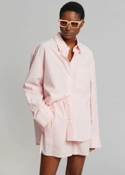 The Frankie Shop Lui Cotton Shirt - Pink Stripe CLOTHING
