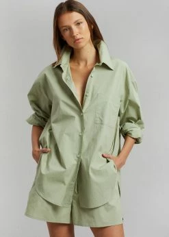 The Frankie Shop Lui Cotton Shirt - Sage CLOTHING