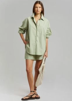 The Frankie Shop Lui Cotton Shirt - Sage CLOTHING
