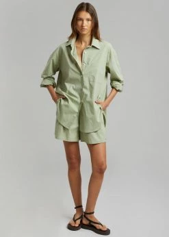 The Frankie Shop Lui Cotton Shirt - Sage CLOTHING