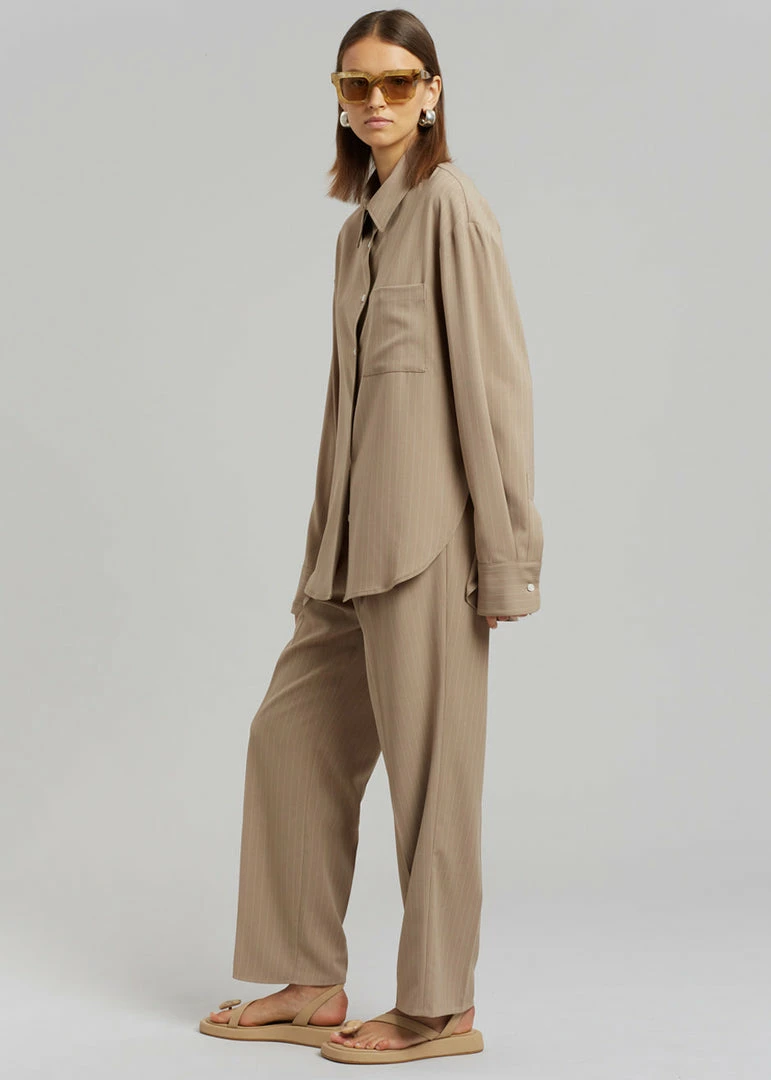 Buy π₯ The Frankie Shop Lui Fluid Pinstripe π Shirt - Camel CLOTHING π 1 The Frankie Shop Lui Fluid Pinstripe Shirt - Camel CLOTHING