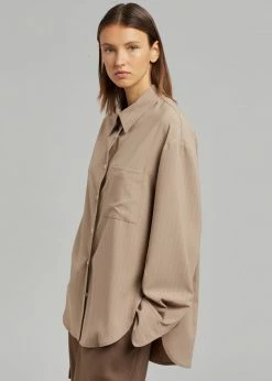 Buy π₯ The Frankie Shop Lui Fluid Pinstripe π Shirt - Camel CLOTHING π 11 The Frankie Shop Lui Fluid Pinstripe Shirt - Camel CLOTHING