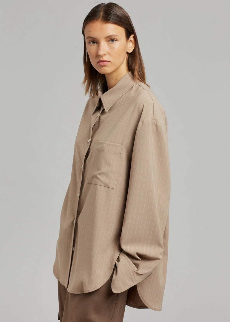 Buy π₯ The Frankie Shop Lui Fluid Pinstripe π Shirt - Camel CLOTHING π 4 The Frankie Shop Lui Fluid Pinstripe Shirt - Camel CLOTHING