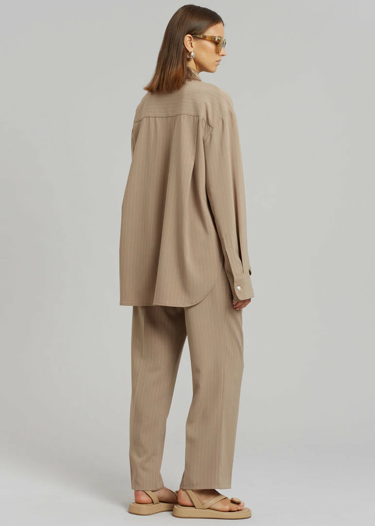 Buy π₯ The Frankie Shop Lui Fluid Pinstripe π Shirt - Camel CLOTHING π 7 The Frankie Shop Lui Fluid Pinstripe Shirt - Camel CLOTHING