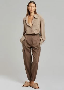 Buy π₯ The Frankie Shop Lui Fluid Pinstripe π Shirt - Camel CLOTHING π 12 The Frankie Shop Lui Fluid Pinstripe Shirt - Camel CLOTHING