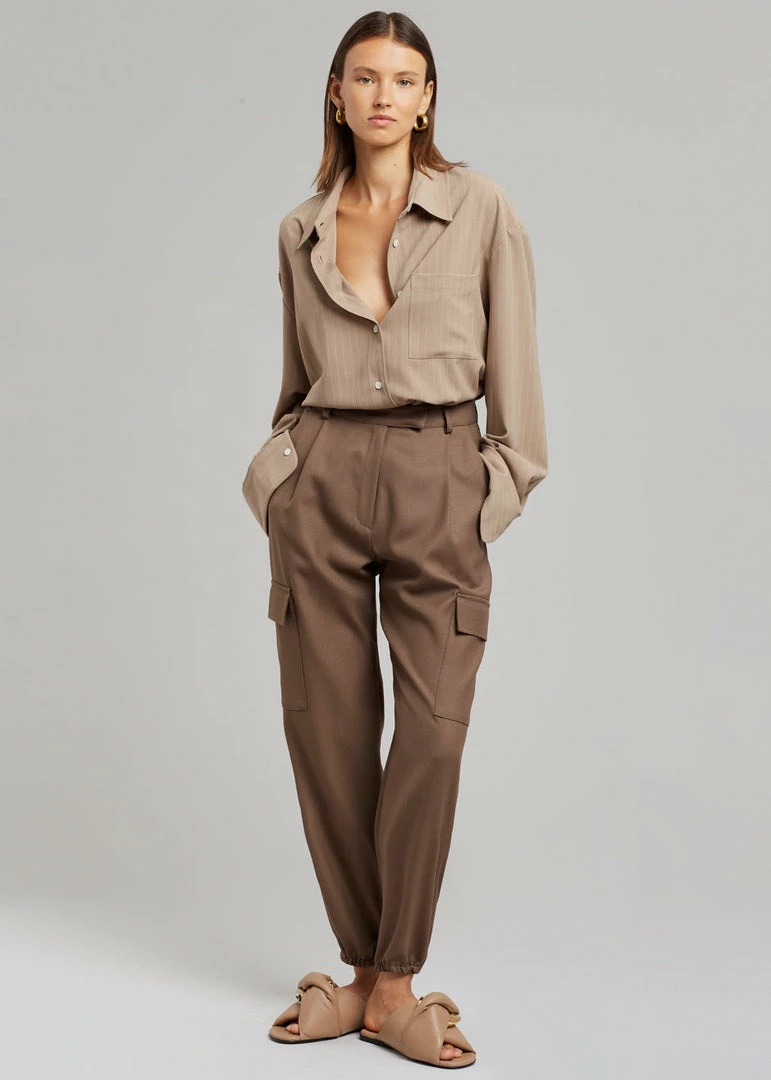 Buy π₯ The Frankie Shop Lui Fluid Pinstripe π Shirt - Camel CLOTHING π 5 The Frankie Shop Lui Fluid Pinstripe Shirt - Camel CLOTHING