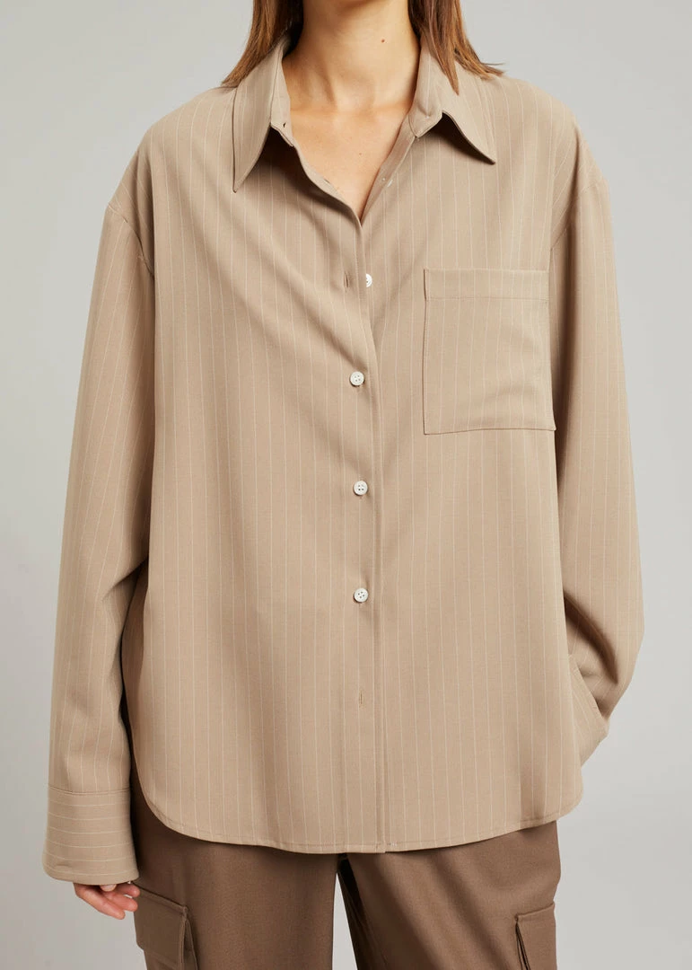 Buy π₯ The Frankie Shop Lui Fluid Pinstripe π Shirt - Camel CLOTHING π 3 The Frankie Shop Lui Fluid Pinstripe Shirt - Camel CLOTHING
