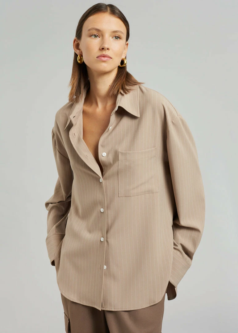 Buy π₯ The Frankie Shop Lui Fluid Pinstripe π Shirt - Camel CLOTHING π 6 The Frankie Shop Lui Fluid Pinstripe Shirt - Camel CLOTHING