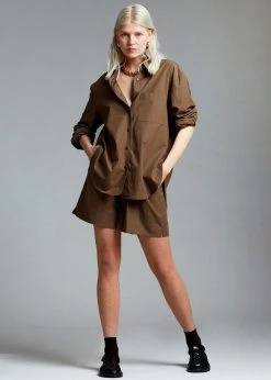 The Frankie Shop Lui Organic Cotton Boxer Short - Chocolate CLOTHING