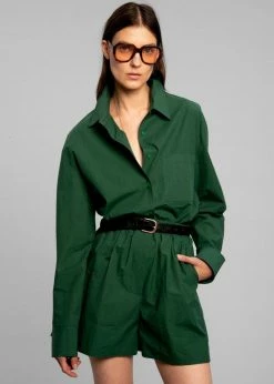 The Frankie Shop Lui Organic Cotton Boxer Short - Hunter Green