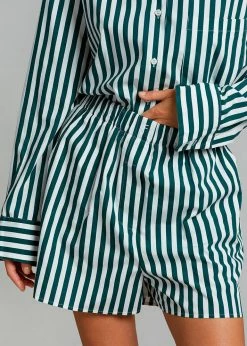 The Frankie Shop Lui Organic Cotton Boxer Short - Pine Stripe