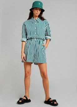 The Frankie Shop Lui Organic Cotton Boxer Short - Pine Stripe