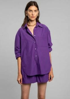 The Frankie Shop Lui Organic Cotton Shirt - Berry CLOTHING