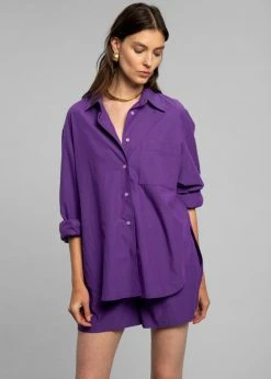 The Frankie Shop Lui Organic Cotton Shirt - Berry CLOTHING