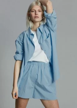 The Frankie Shop Lui Organic Cotton Shirt - Blue CLOTHING